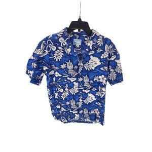 Hawaiian Pride Blue & White Floral Aloha Shirt For Men Resort Vacation Casual
